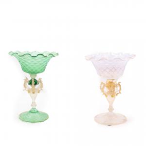 Coppia di Coppe in vetro di Murano, Epoca Primi '900, Pair of Murano Glass Cups, Epoch Early 1900s.